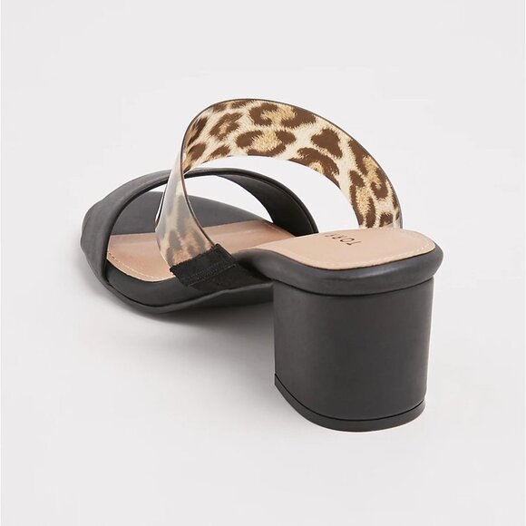 🆕BLACK & LEOPARD FAUX LEATHER BLOCK HEEL SANDAL - Picture 3 of 4